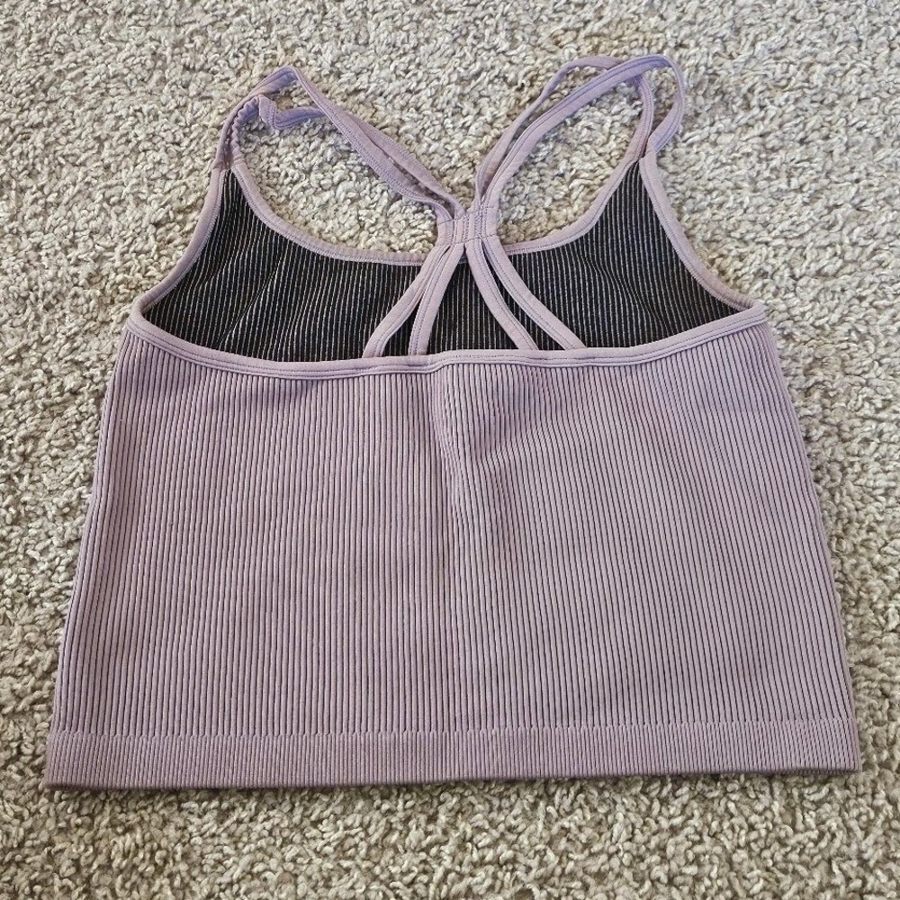 Calvin Klein Performance Ribbed Tank Top Purple Racerback Crop XS Small - Picture 5 of 5